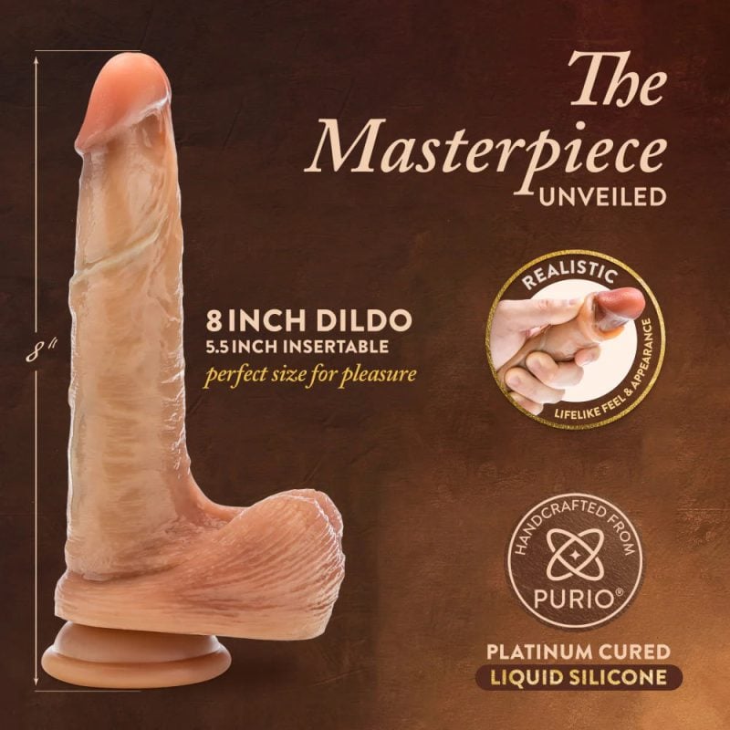 BlushDaVinci8InchRealisticDildoWithSlidingForeskinSqueezableBallsDualDensityLiquidSiliconeTan_1
