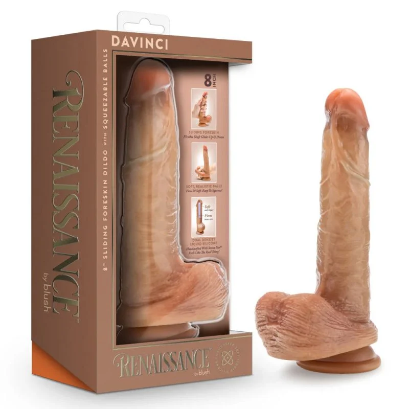 Blush_DaVinci_8_Inch_Realistic_Dildo_With_Sliding_Foreskin_Squeezable_Balls_Dual_Density_Liquid_Silicone_Tan_2 Blush DaVinci 8 Inch Realistic Dildo With Sliding Foreskin Squeezable Balls